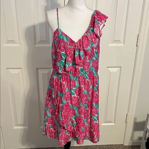 Vineyard Vines One Shoulder Pink and Green Dress